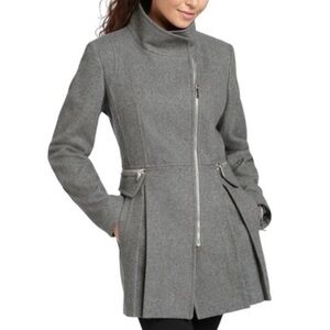 LAUNDRY by SHELLI SEGAL Coat Jacket Zippers Wool Gray Silver Size 8